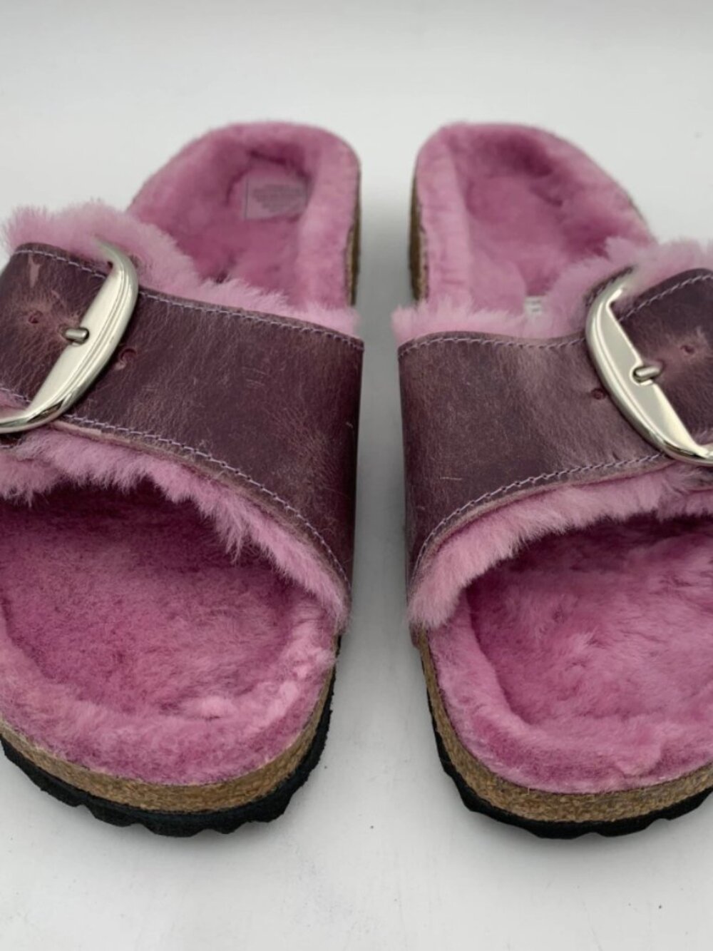 Birkenstock Madrid Big Buckle Lavender Oiled Leather Shearling Narrow Width